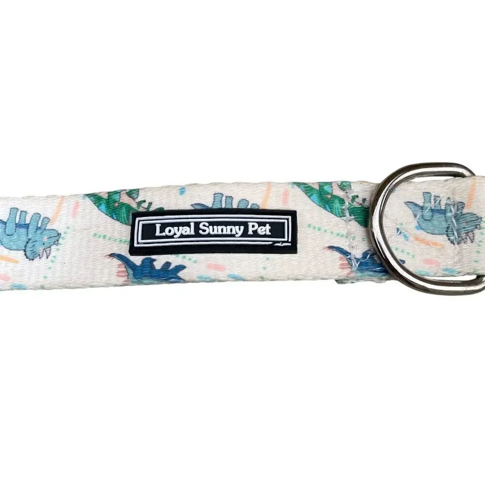 NWOT New Loyal Sunny Pet Dog Collar w/ Buckle Blue/Green Dinosaurs M/L